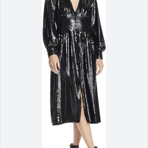 Joie Women Dress A-Line All Over Sequin Deep V-Neck Midi Black. Worn Twice.